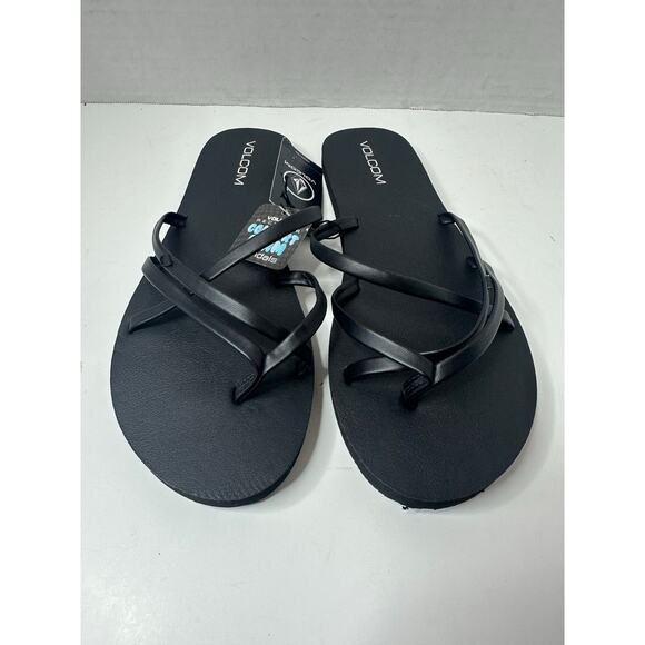Volcom Women's New School Flip Flop Sandals Black Size 9 NWT - Picture 1 of 5